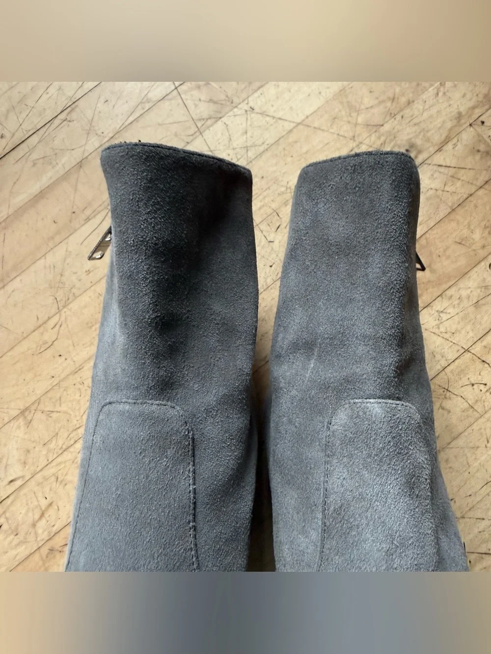 ALL SAINTS Grey Suede Lug Sole Zip Up Stacked Heel Moto Ankle Booties Ana 39